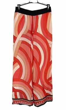 NWT Atos Lombardini Wide Leg Palazzo Pants •38/S•Geometric Pull On Trousers $275